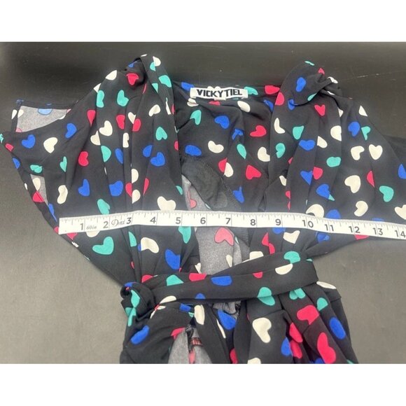 Vicky Tiel Women's Colorful Heart Split Flutter Sleeve Wrap Midi Dress Sz S - Picture 8 of 8